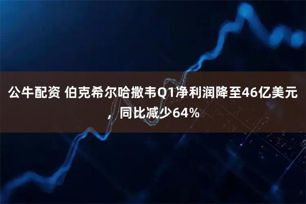 公牛配资 伯克希尔哈撒韦Q1净利润降至46亿美元，同比减少64%